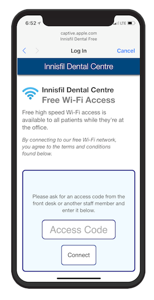 Innisfil Dental Captive Portal Screenshot